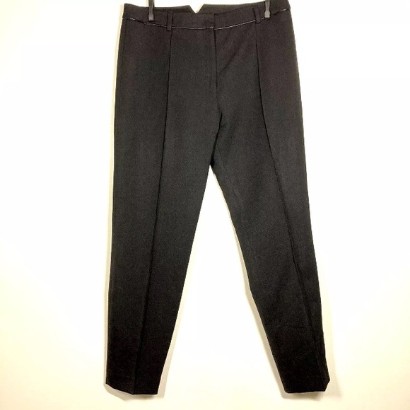 The Fold London Dress Pants UK 12 US 8 Pintuck Tapered Trouser wool bl 28.5 ins